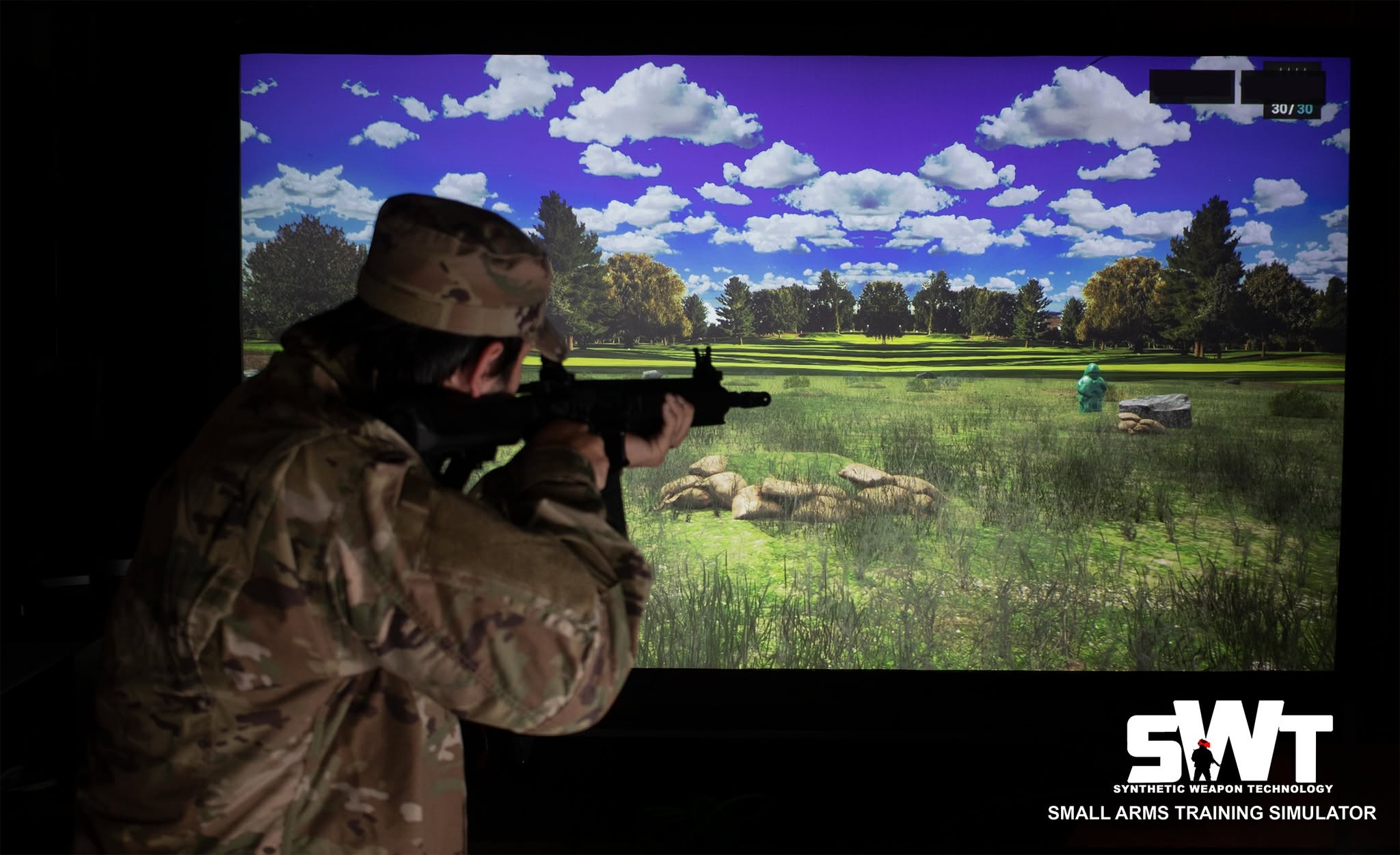 Participant using an SWT simulator with a projected outdoor environment