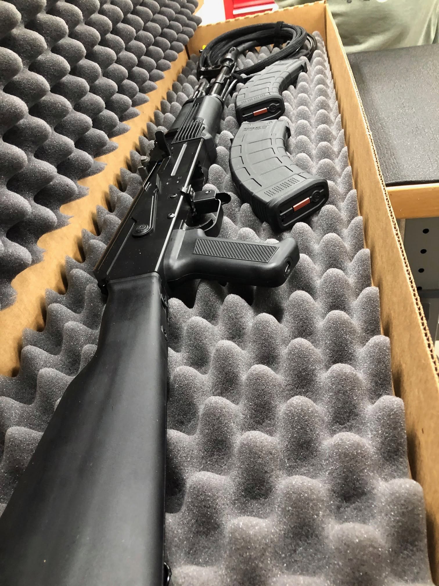 SWT training rifle and magazines in a foam-lined transport case